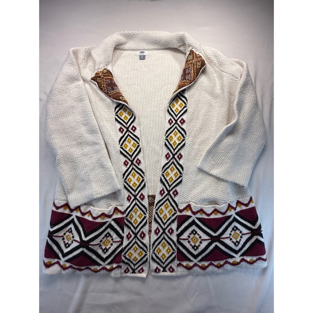 Old Navy Womens XL Cardigan Sweater Open Front Southwestern Geometric Cream Knit